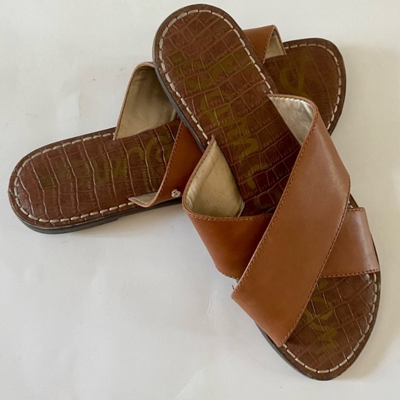 Sam Edelman Gertrude Cross Strap Leather Slide Sandal Women's Size 8.5 Flip Flop - Picture 1 of 8